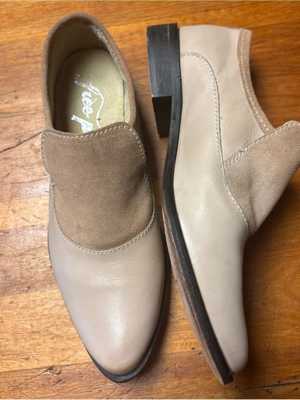 Free People Taupe and Light Brown Suede Leather Slip-On Loafers size 38